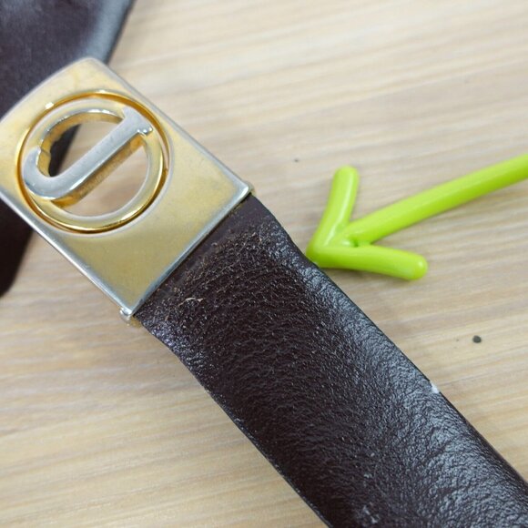 VINTAGE Belt Mens‎ Size 44 Brown Leather J Logo Gold Buckle XL Genuine 80s 90s - Picture 14 of 15